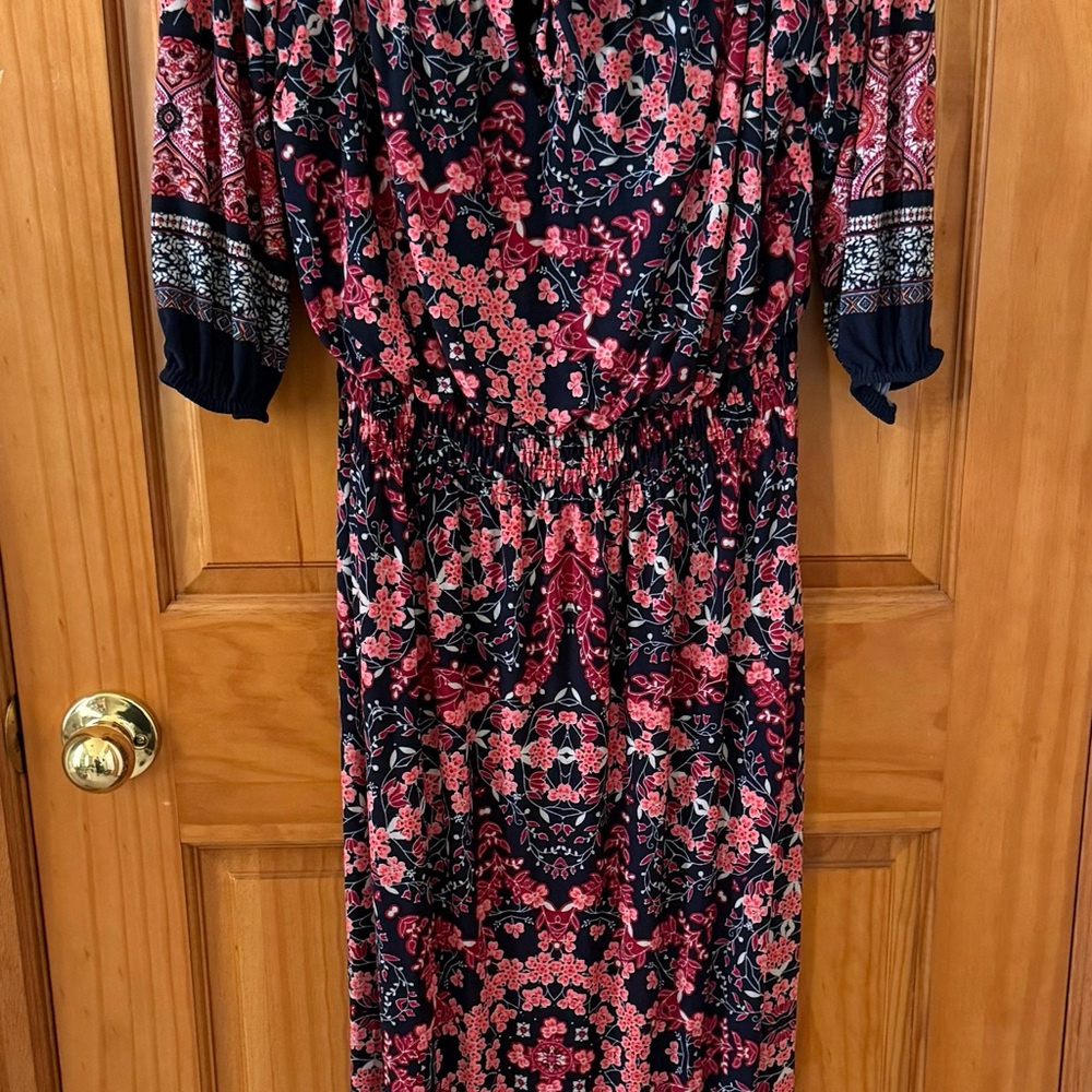 Enfocus Petite Black and Pink Wrap Sundress with Dolman Sleeves